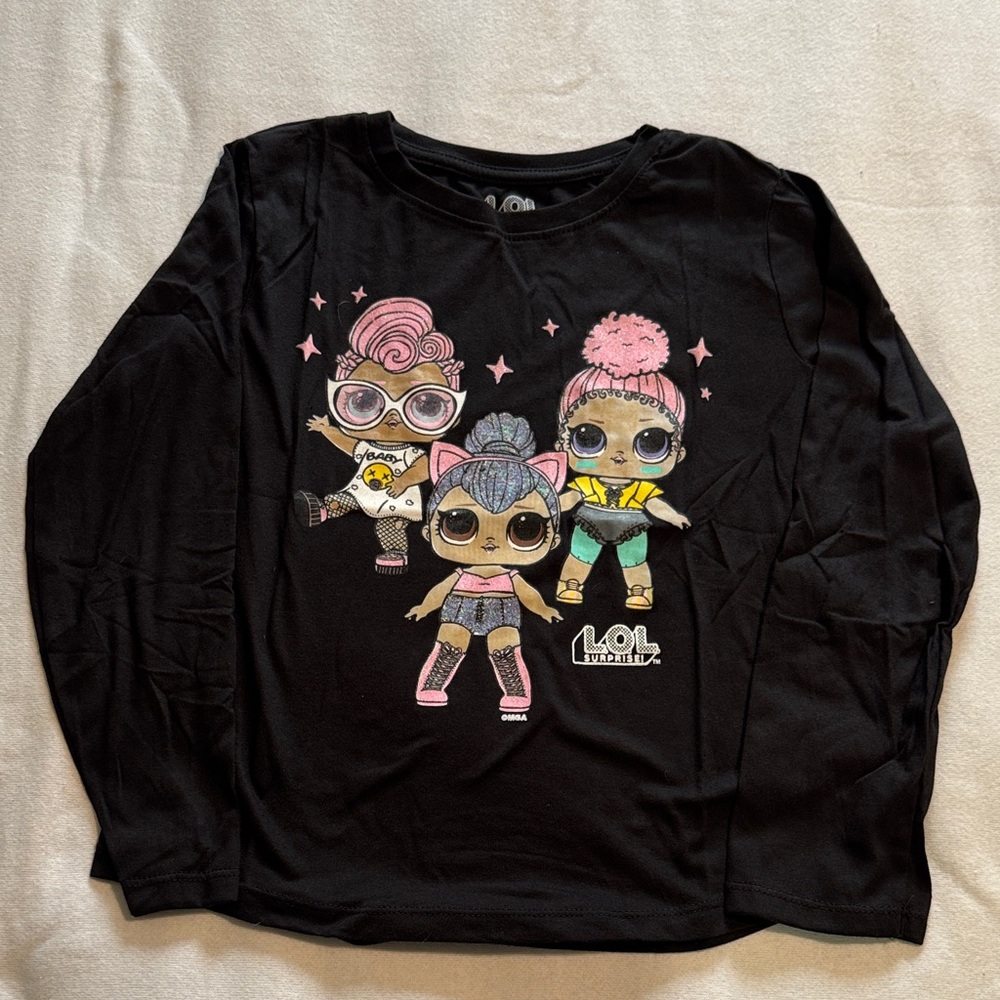 L.O.L. Surprise! Black Long-Sleeve Tee with Pink & Blue Character Graphic
